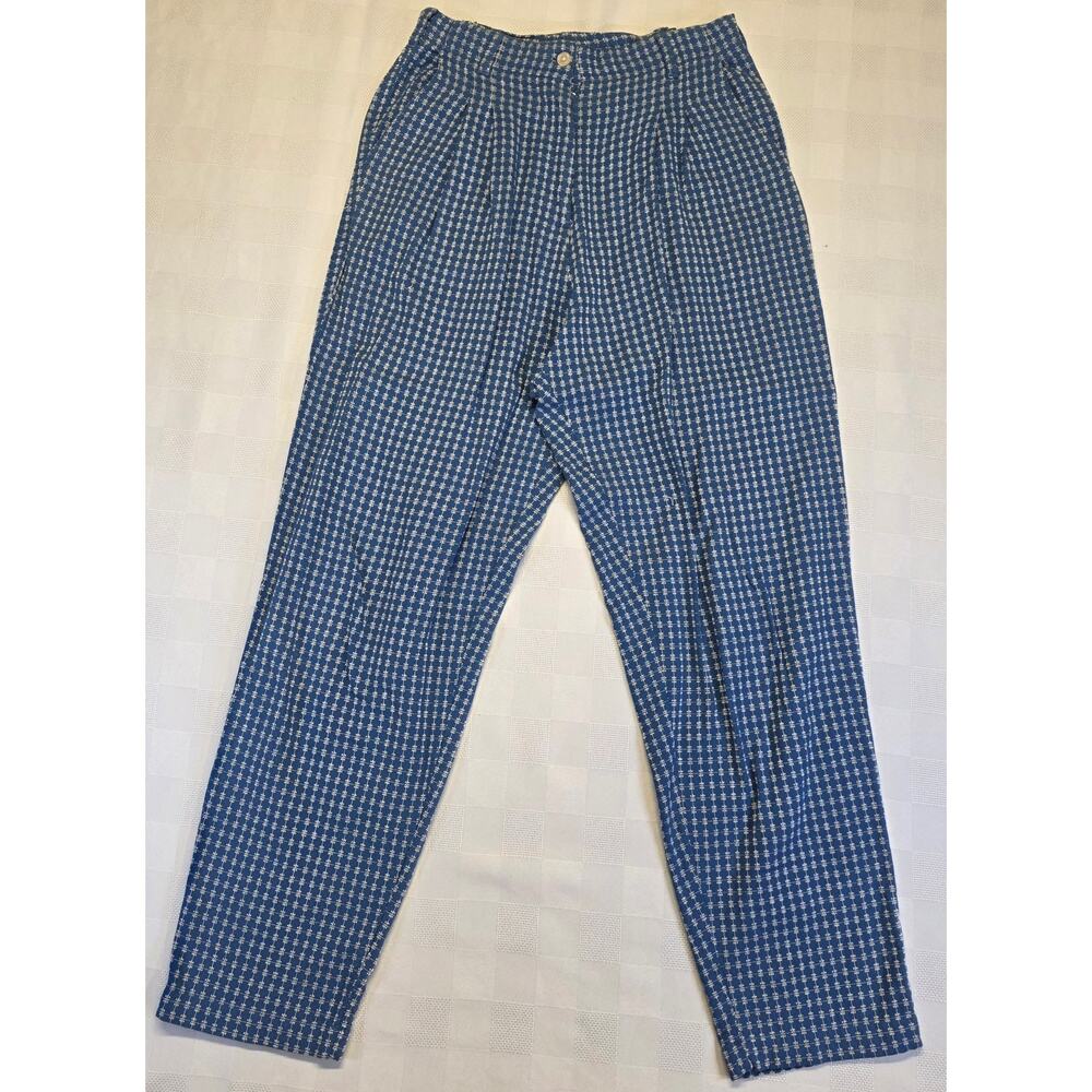 Vtg Woolrich Womens Cotton Casual Trousers   Pleat Checkered 28x30 Elastic Waist